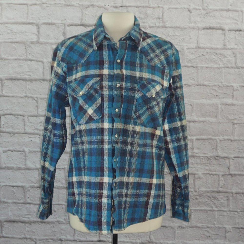 Vintage Oversized Boyfriend Pearl Snap Cotton Plaid Shacket Large